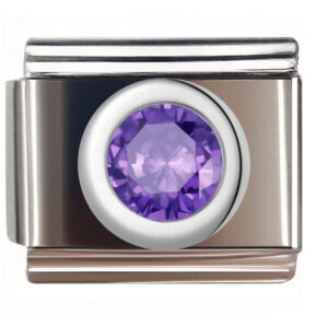 Amethyst Round Bezel Charm Italian Charms Bracelet