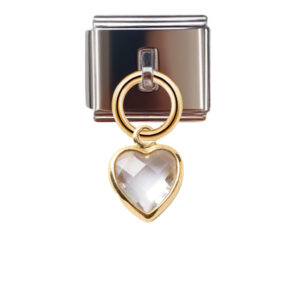 April Birthstone - Heart Dangle Charm for Italian Charm Bracelet