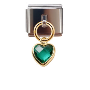 May Birthstone - Heart Dangle Charm for Italian Charm Bracelet