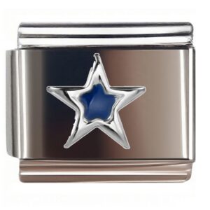 Silver Blue Star Italian Charms Bracelet