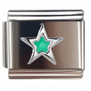 Green Star in Silver Frame Italian Charms Bracelet