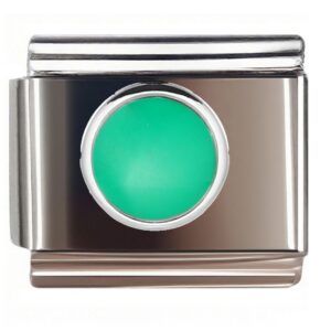Silver-Bordered Green Circle Design Italian Charms Bracelet