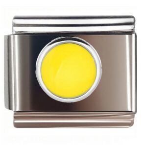 Silver-Bordered Yellow Circle Italian Charms Bracelet
