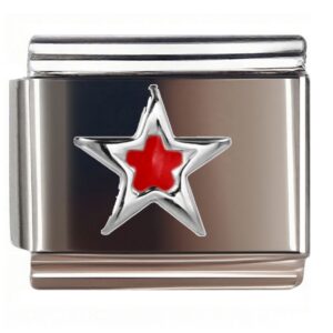 Silver Star with Red Center Italian Charms Bracelet