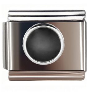 Silver Rimmed Black Circle Italian Charms Bracelet