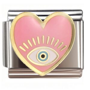 Pink Heart Evil Eye Italian Charms Bracelet