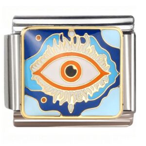 Blue-Orange Ornamental Evil Eye Italian Charms Bracelet
