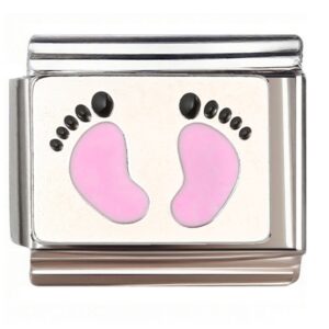Pink Baby Footprints Italian Charms Bracelet