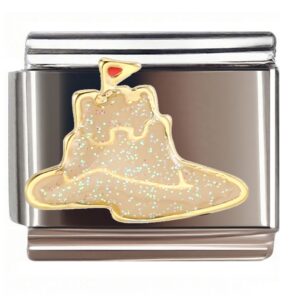 Golden Glitter Sand Castle with Red Flag Italian Charms Bracelet