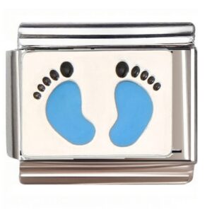 Blue Baby Footprints Italian Charms Bracelet