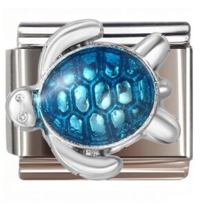 Blue Hexagonal Shell Sea Turtle Italian Charms Bracelet