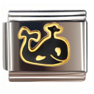 Black & Gold Cartoon Whale Italian Charms Bracelet