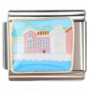 Cartoon Coastal Townscape Italian Charms Bracelet