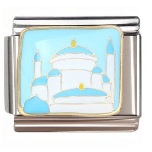Cartoon Blue Dome Mosque Italian Charms Bracelet