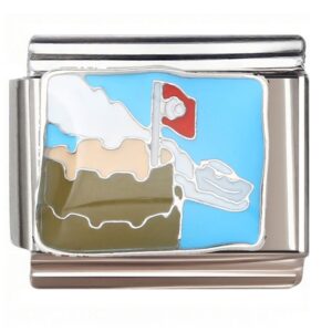 Cartoon Mountain Landscape with Red Flag Italian Charms Bracelet