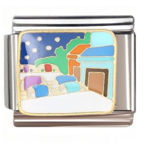 Cartoon Village House with Stone Wall Italian Charms Bracelet