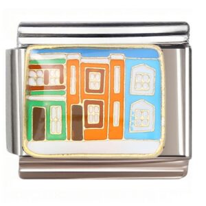 Cartoon Colorful Geometric Houses Italian Charms Bracelet