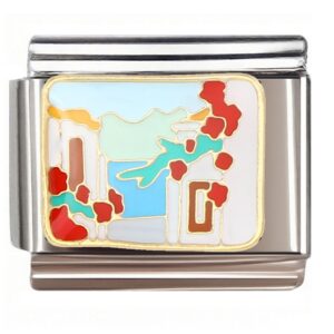 Cartoon Landscape with Red Blooms Italian Charms Bracelet