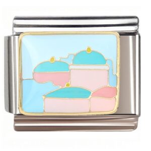 Pastel Blue Dome Cartoon Buildings Italian Charms Bracelet