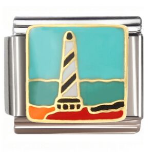 Striped Lighthouse Cartoon Coastal Italian Charms Bracelet
