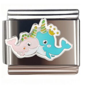 Colorful Narwhal Duo Italian Charms Bracelet