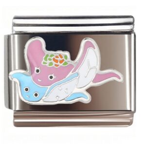 Pink & Blue Smiling Whales Italian Charms Bracelet