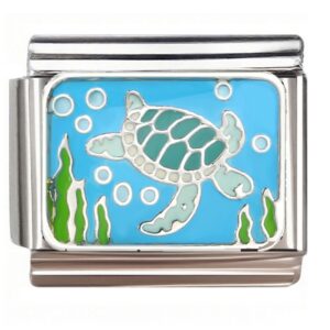 Swimming Sea Turtle Italian Charms Bracelet