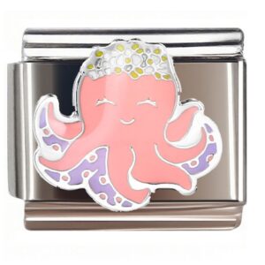 Cute Pink Octopus with Yellow Spots Italian Charms Bracelet