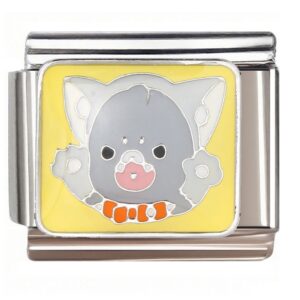 Gray Cartoon Cat with Orange Collar Italian Charms Bracelet