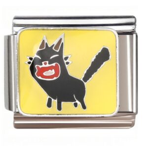 Angry Black Cat with Red Mouth Italian Charms Bracelet