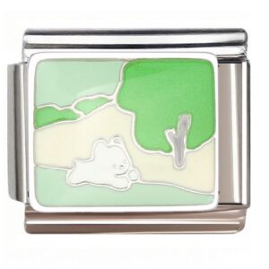 Cartoon Bear in Green Landscape Italian Charms Bracelet