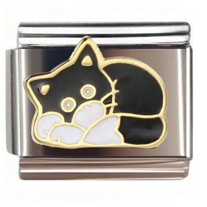 Golden-Outlined Tuxedo Cat Italian Charms Bracelet