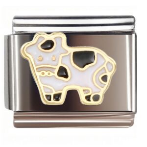 Gold-Bordered Spotted Cow Italian Charms Bracelet