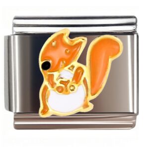 Cute Orange Squirrel with Gold Outline Italian Charms Bracelet