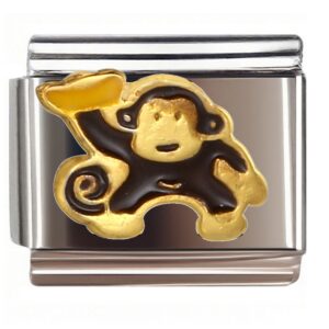 Golden Monkey Holding Banana Italian Charms Bracelet