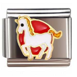 Red & Gold Cartoon Horse Italian Charms Bracelet