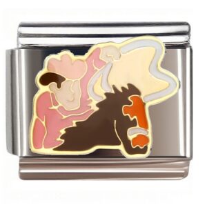 Pink Cowboy Riding Horse Italian Charms Bracelet