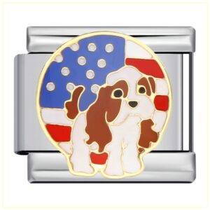 American Flag Dog Italian Charms Bracelet