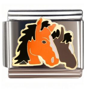 Orange & Brown Cartoon Horses Italian Charms Bracelet