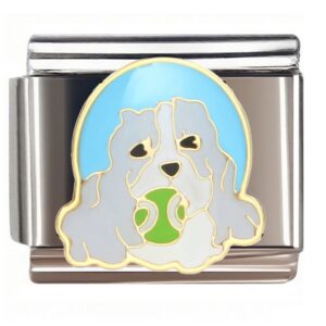 Heart-Eyed Dog with Green Ball Italian Charms Bracelet