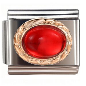 Red Oval Gem with Golden Leaves Italian Charms Bracelet