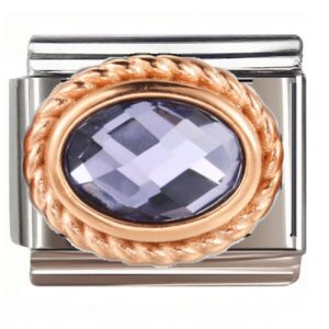 Oval Purple Rope Border Gem Italian Charms Bracelet