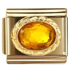 Yellow Gemstone Leaf Frame Italian Charms Bracelet