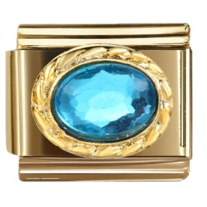 Blue Gem Golden Leaves Italian Charms Bracelet