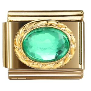 Emerald Leaf Ornament Italian Charms Bracelet
