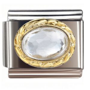 Oval Crystal Gem with Gold Leaf Frame Italian Charms Bracelet