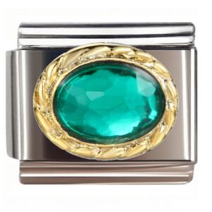 Emerald Leaf Border Ornament Italian Charms Bracelet