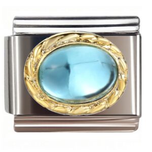 Blue Oval Gem Laurel Frame Italian Charms Bracelet