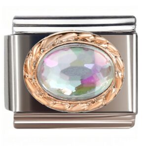Oval Gem Leaf Border Italian Charms Bracelet