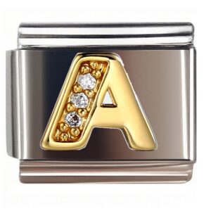 Diamond Accent Gold Letter A Italian Charms Bracelet